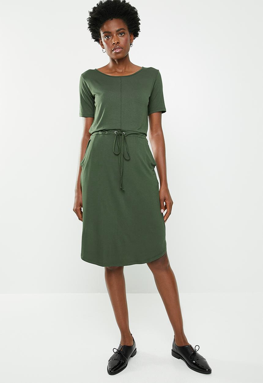 edit - 3/4 sleeve draw-cord dress - green