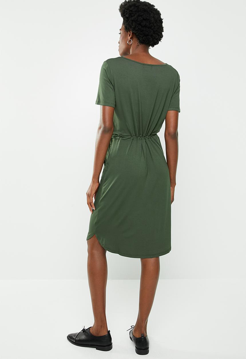 edit - 3/4 sleeve draw-cord dress - green