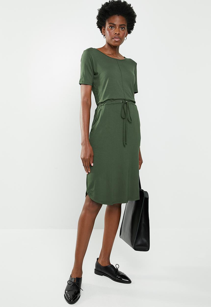 edit - 3/4 sleeve draw-cord dress - green
