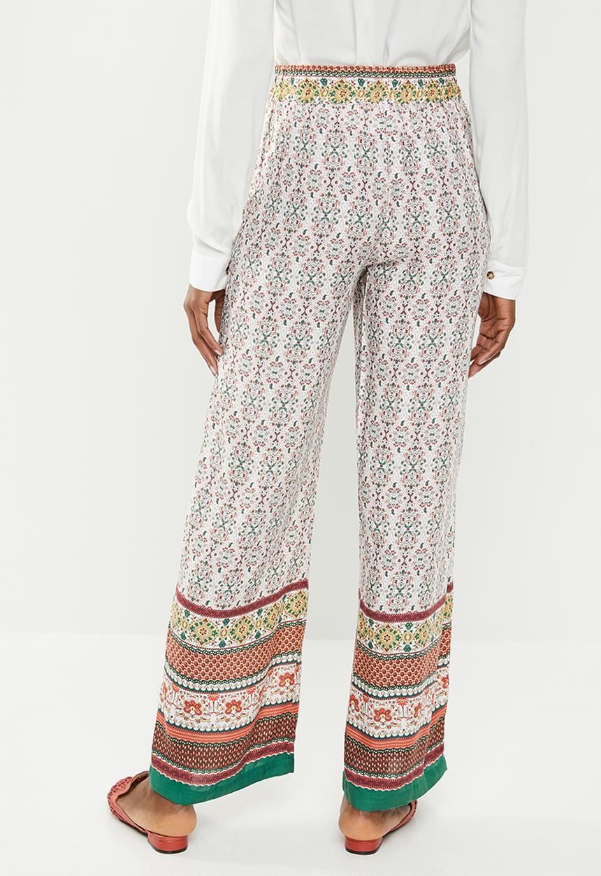 edit - Border print pants with drawcord - multi