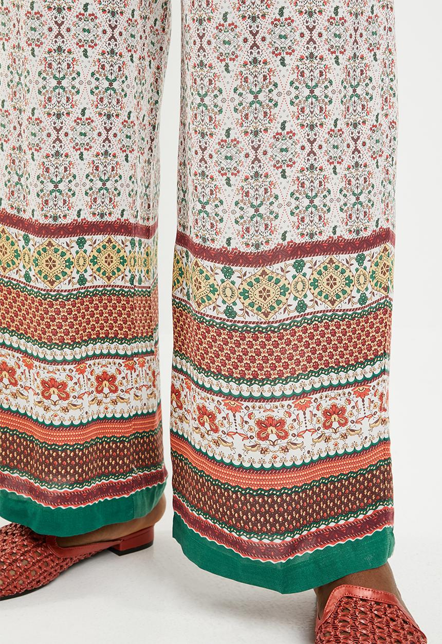 edit - Border print pants with drawcord - multi