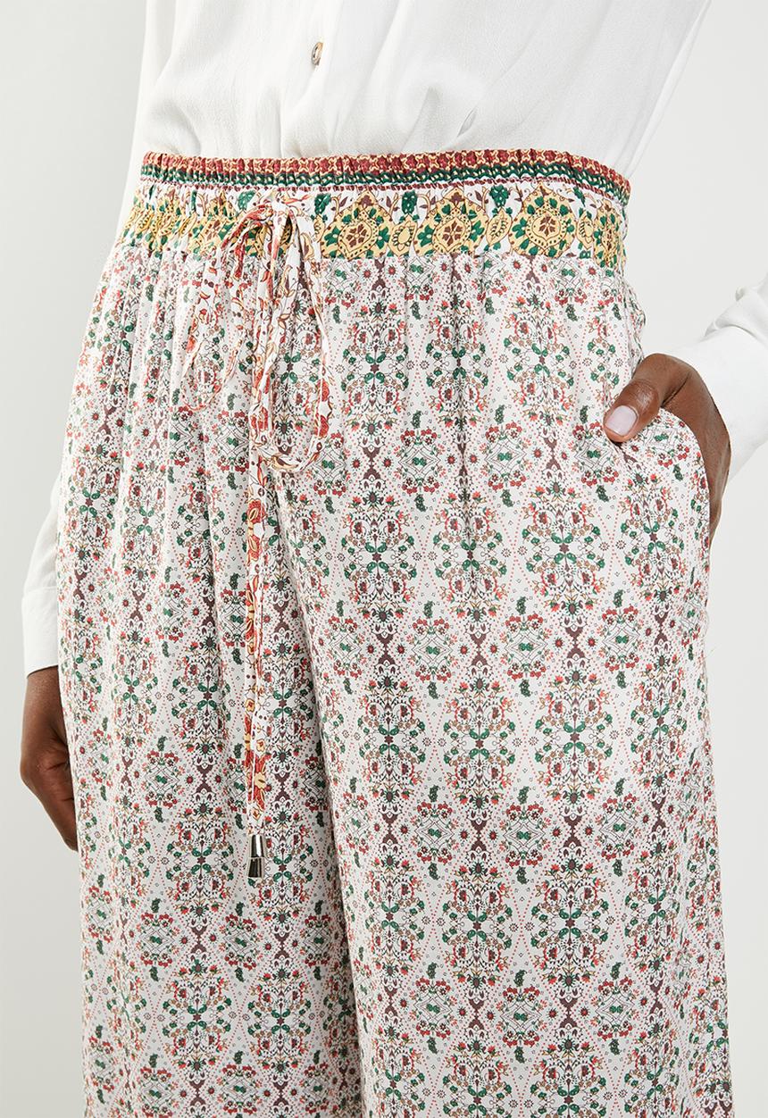 edit - Border print pants with drawcord - multi