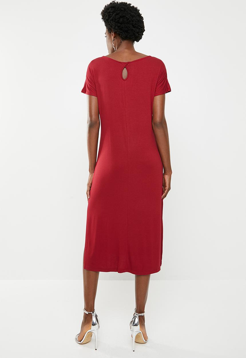 edit - Short sleeve keyhole detail dress - red