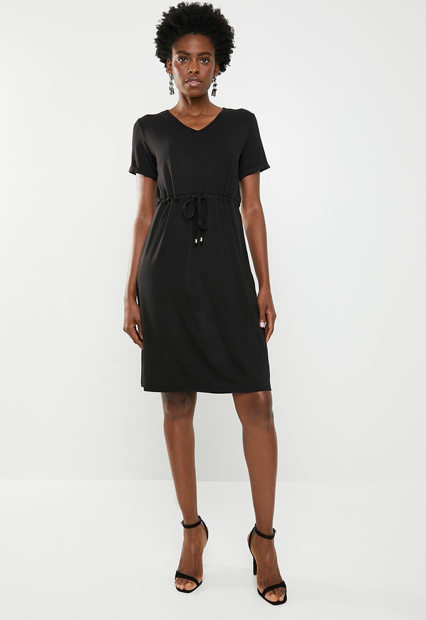 edit - Short sleeve dress wIth draw-cord - black
