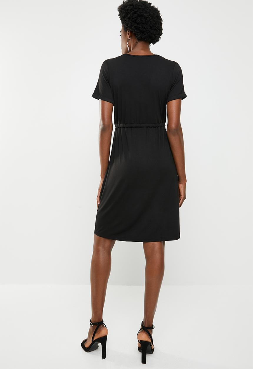 edit - Short sleeve dress wIth draw-cord - black