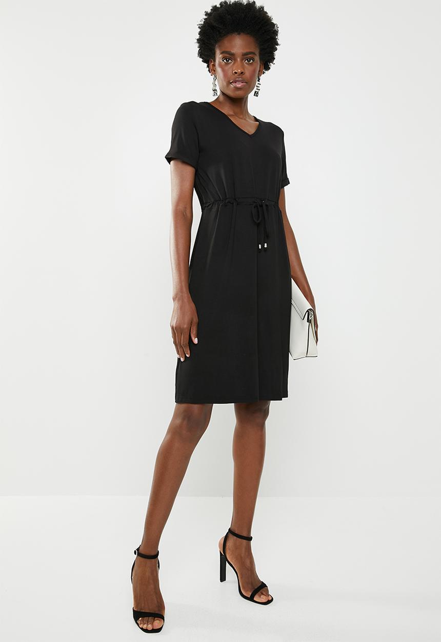 edit - Short sleeve dress wIth draw-cord - black