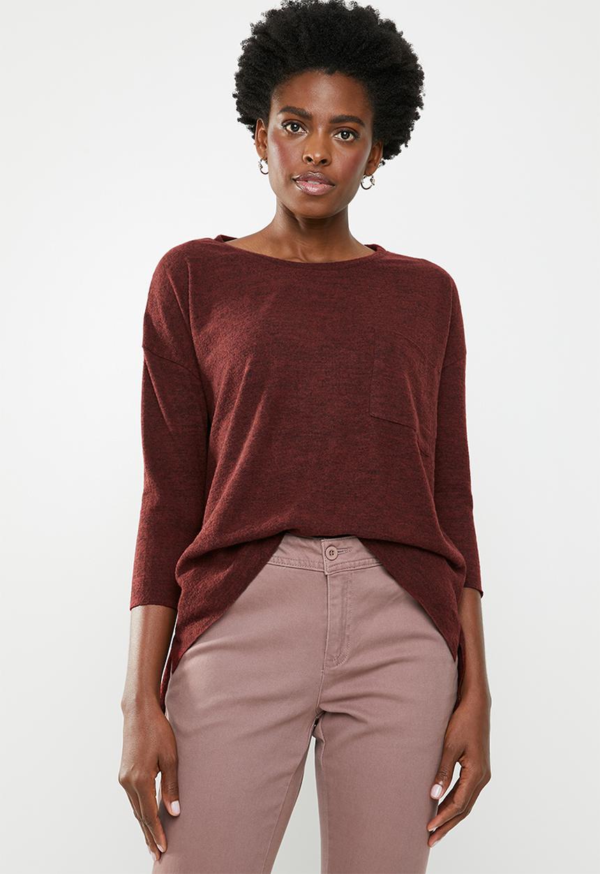 edit - Boxy jersey with pocket - burgundy