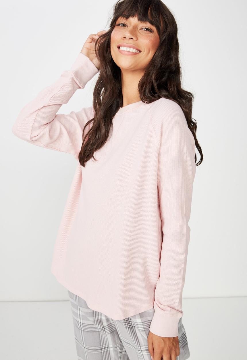 Cotton On - Waffle crew long sleeve top  - pink
