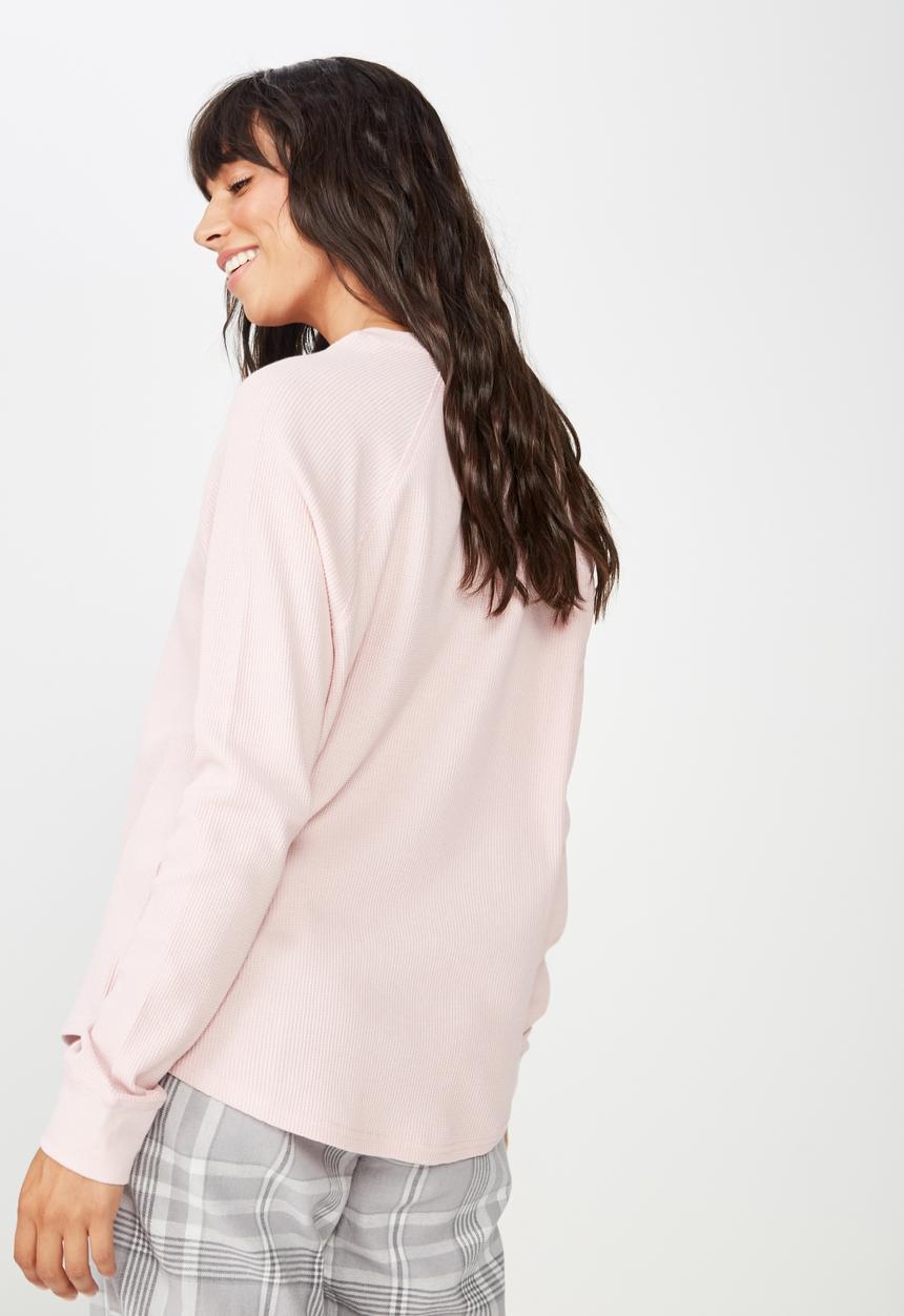 Cotton On - Waffle crew long sleeve top  - pink