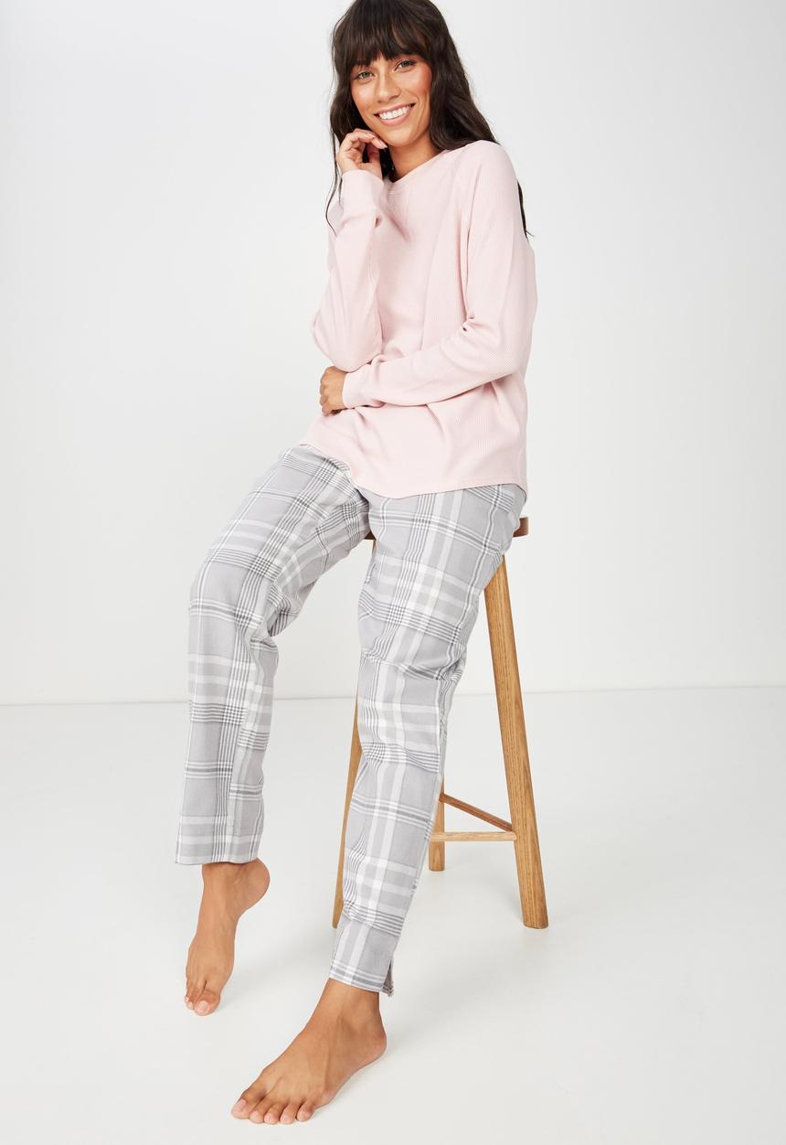 Cotton On - Waffle crew long sleeve top  - pink
