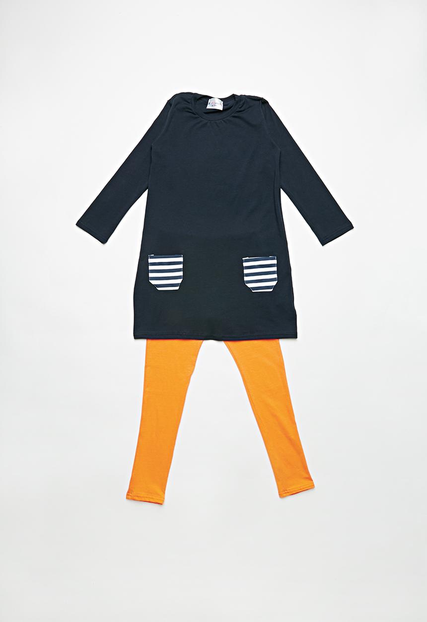 Pop Candy - Kids long sleeve dress with leggings - navy & orange