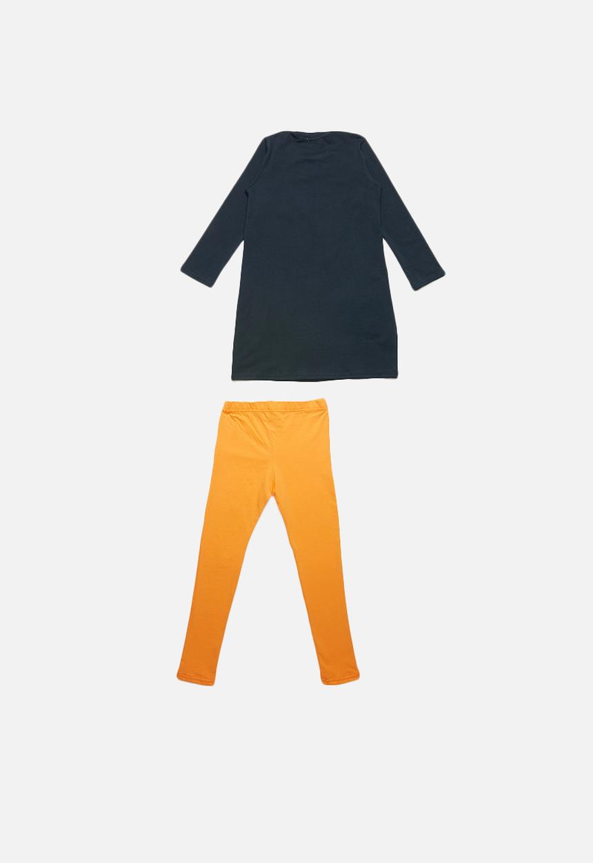 Pop Candy - Kids long sleeve dress with leggings - navy & orange