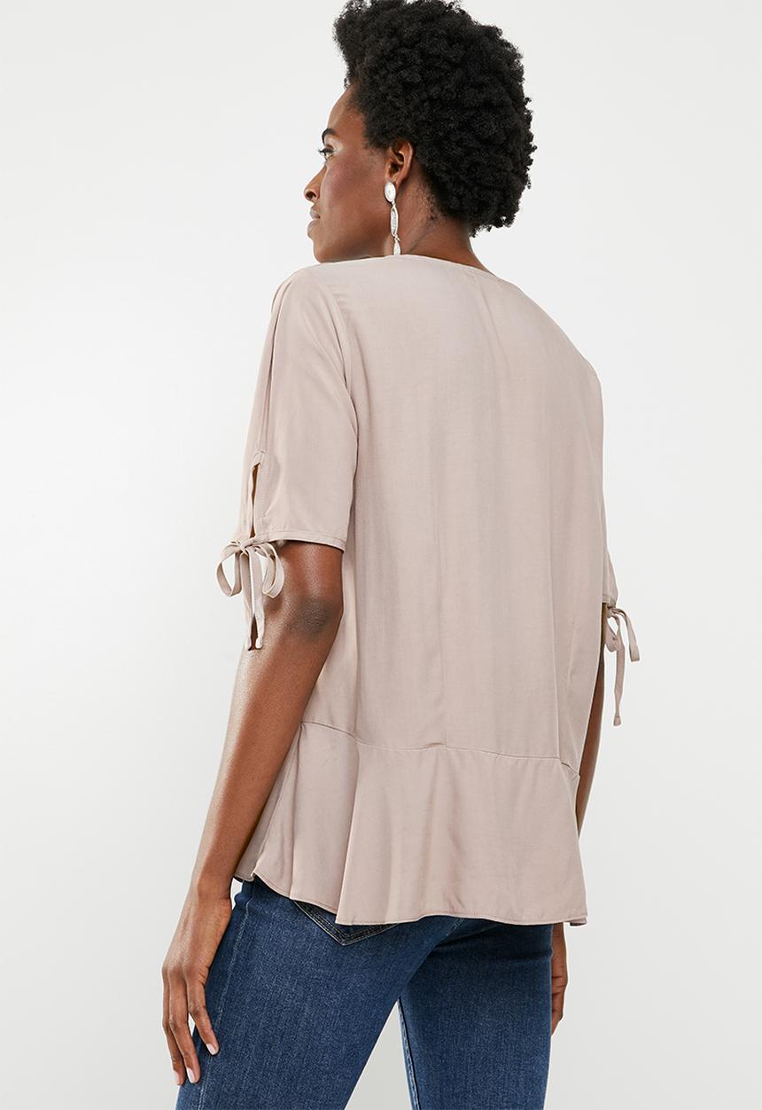 edit - Button down peplum blouse - neutral