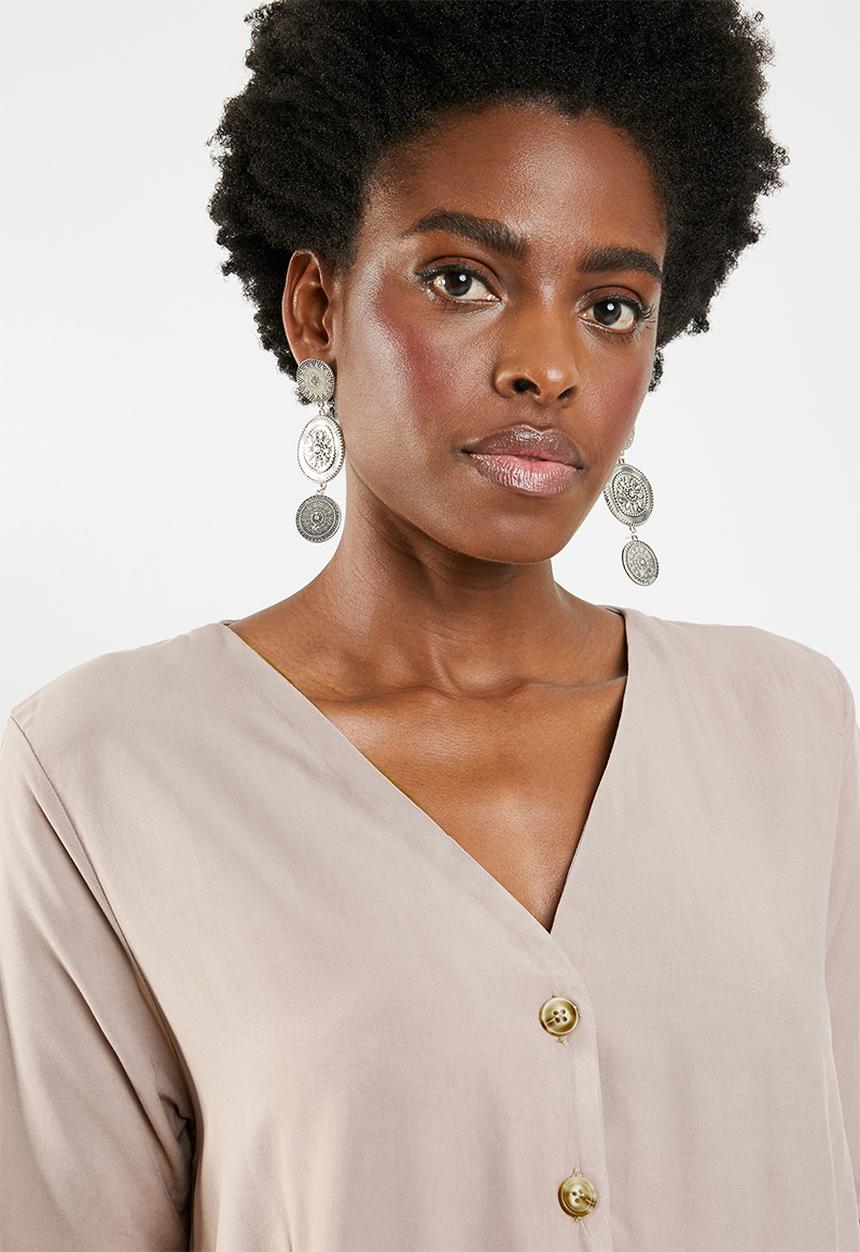 edit - Button down peplum blouse - neutral