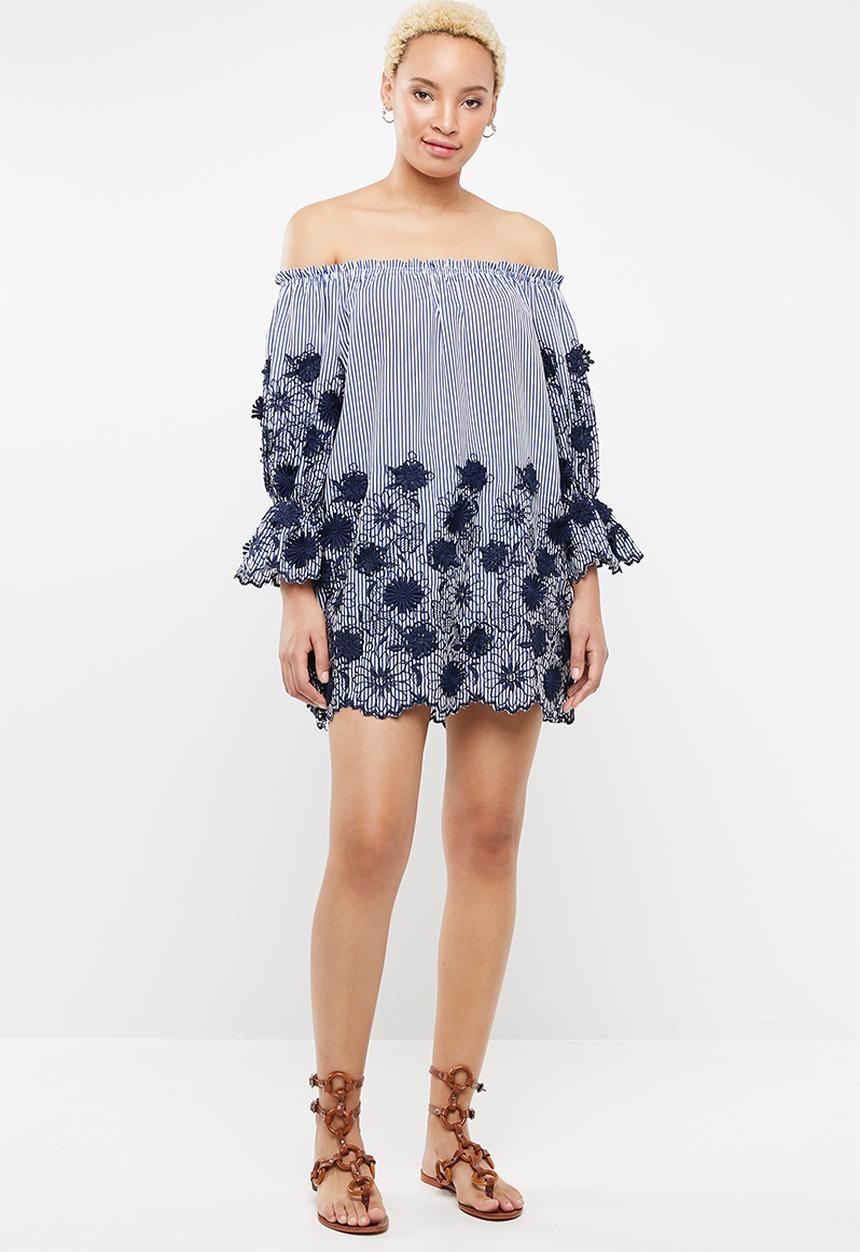STYLE REPUBLIC - Embroidered bardot dress - blue