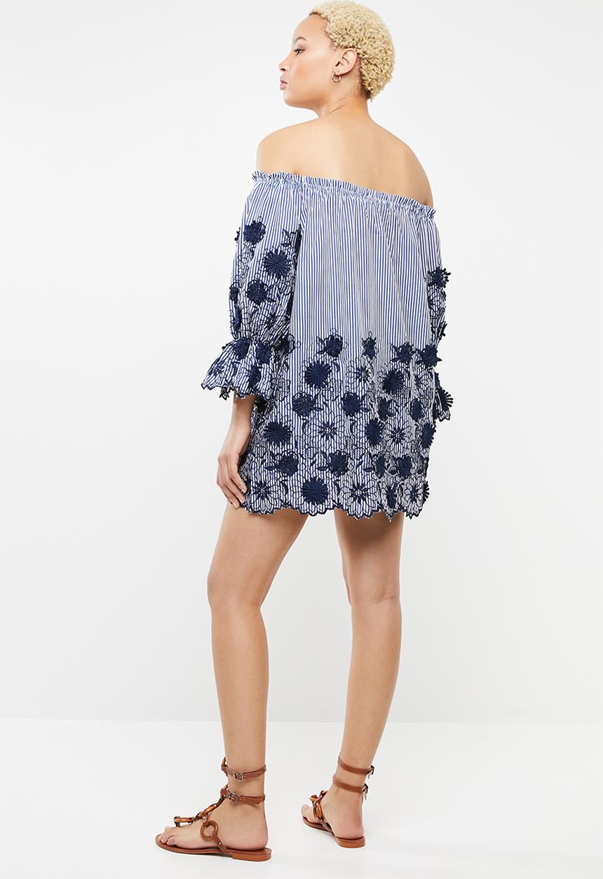 STYLE REPUBLIC - Embroidered bardot dress - blue