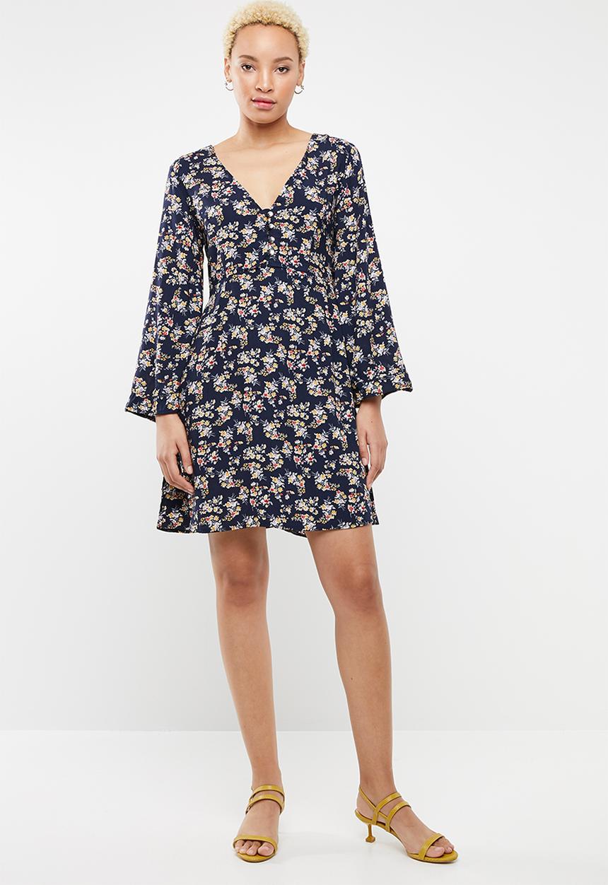 c(inch) - Front button fit and flare dress - multi