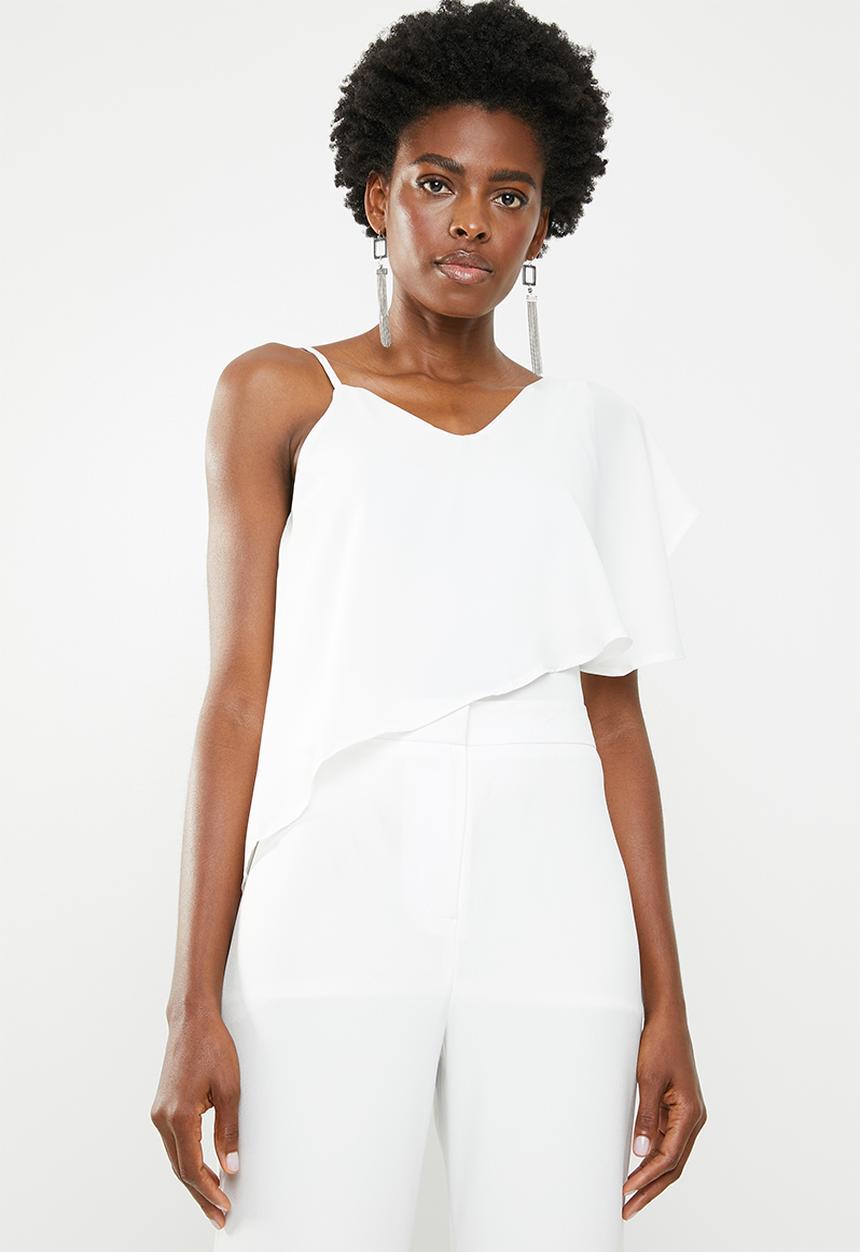edit - Strappy overlay top off - white
