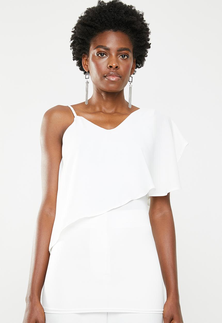 edit - Strappy overlay top off - white
