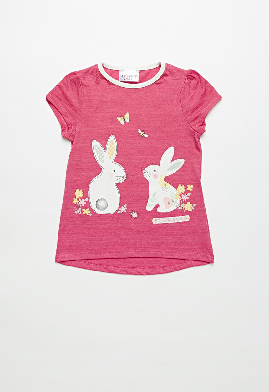 Pop Candy - Girls Printed Bunny Tee - pink