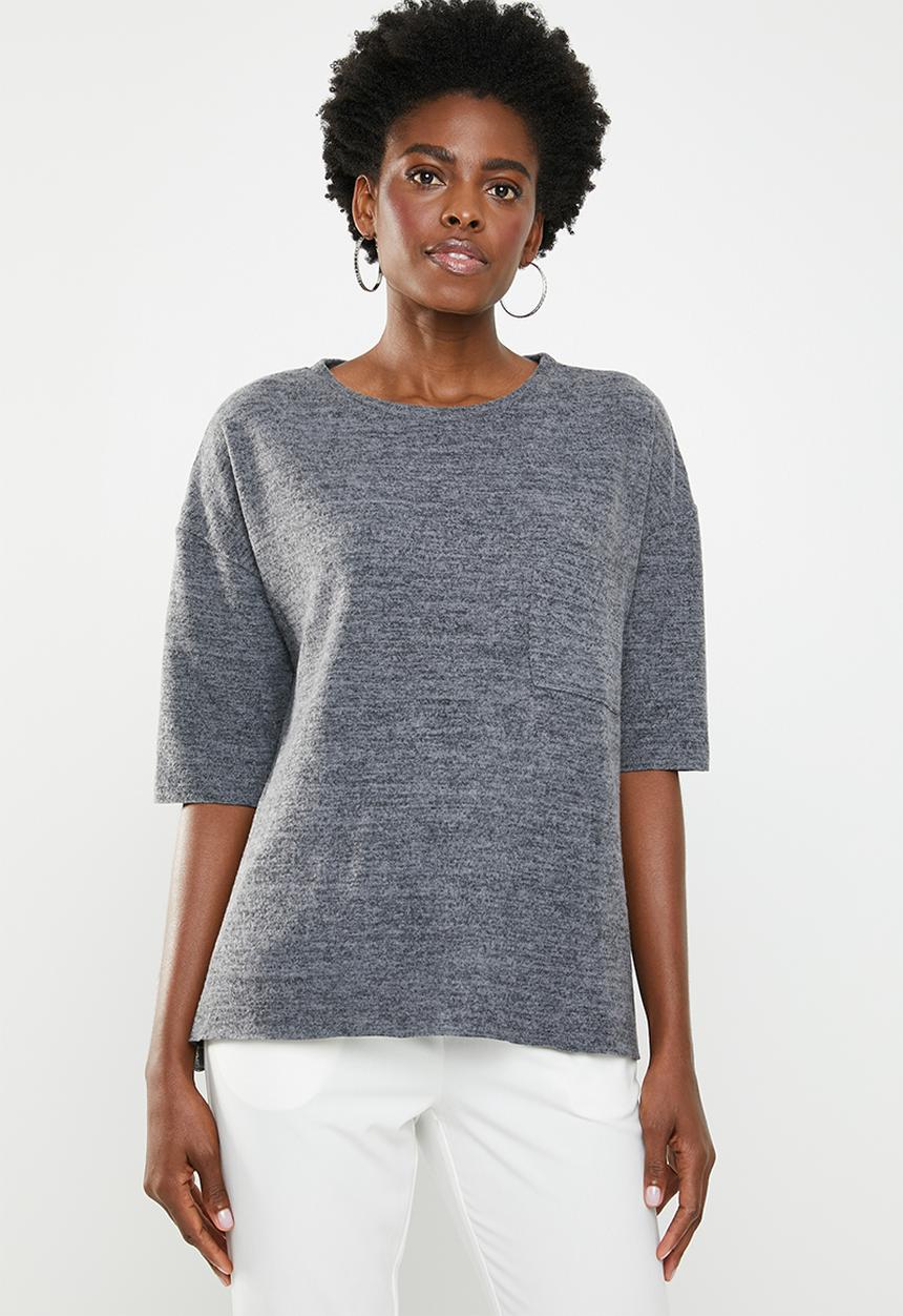 edit - Boxy jersey with pocket - charcoal