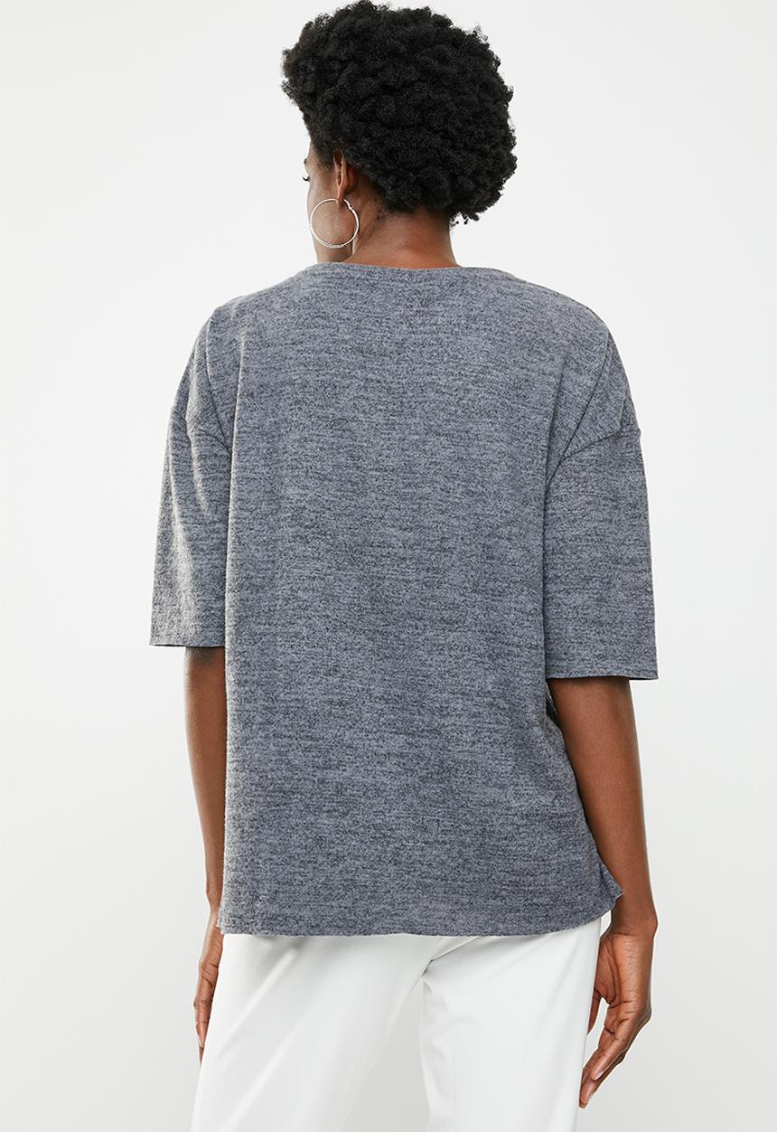 edit - Boxy jersey with pocket - charcoal