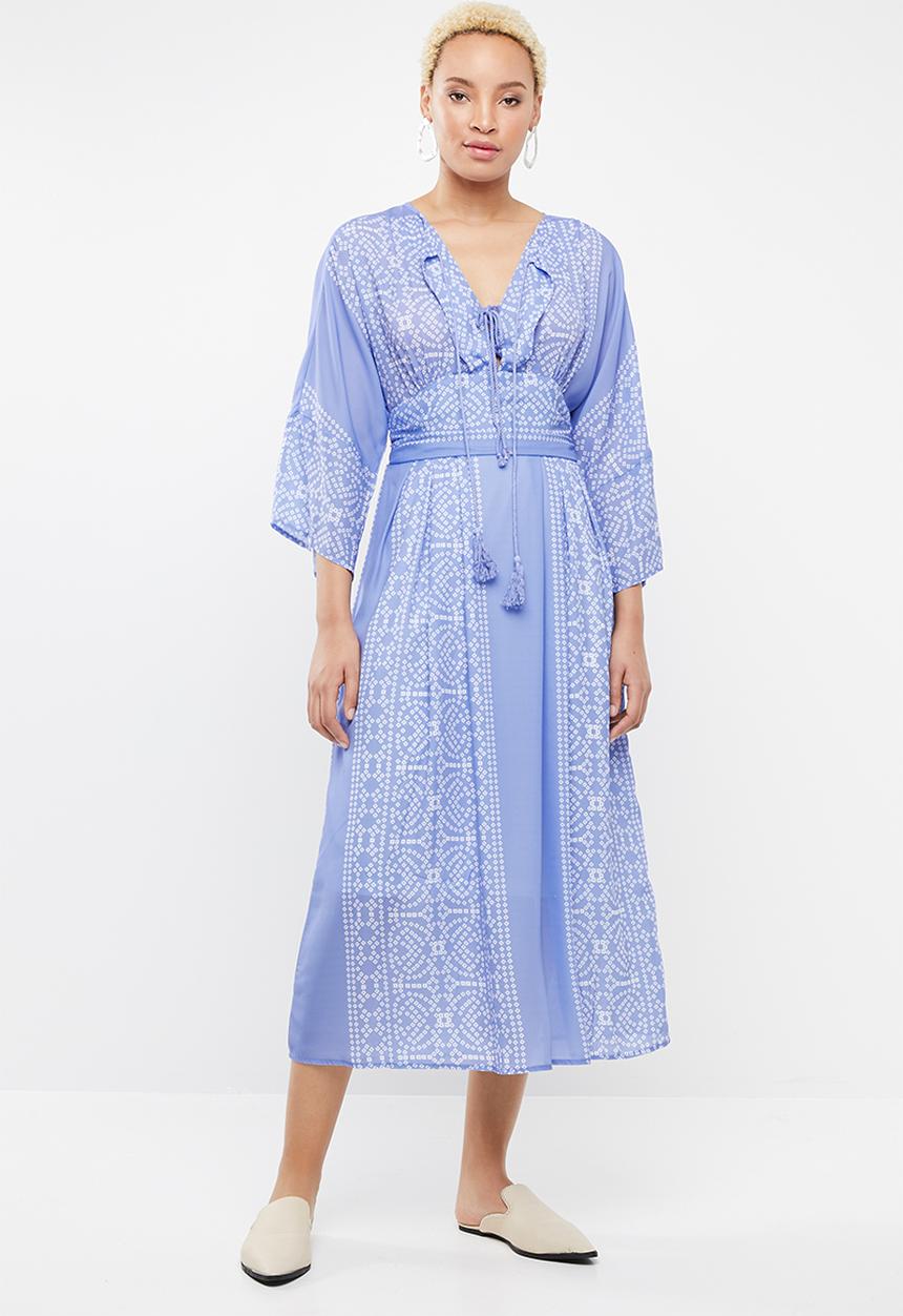 STYLE REPUBLIC - Lace-Up Maxi dress - blue & white 