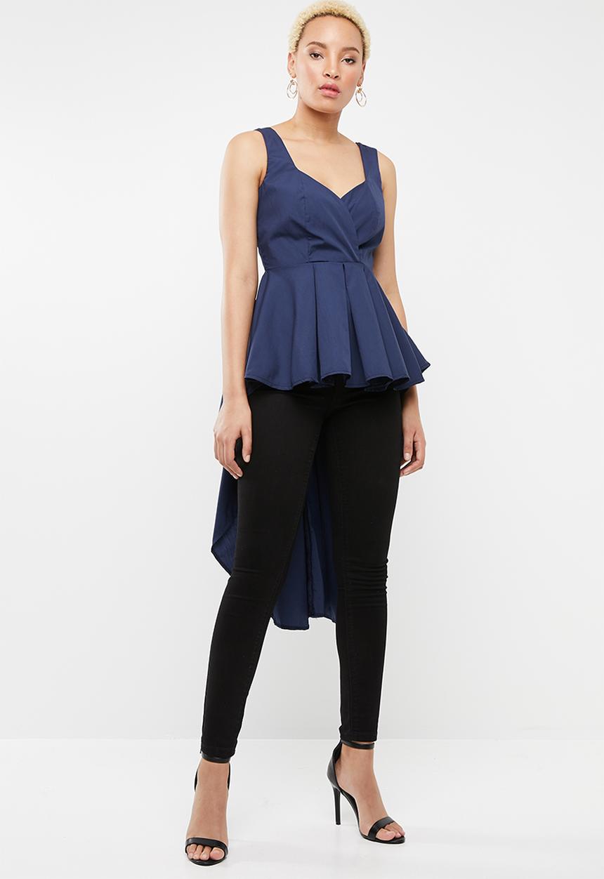 STYLE REPUBLIC - Hi Lo peplum top - navy