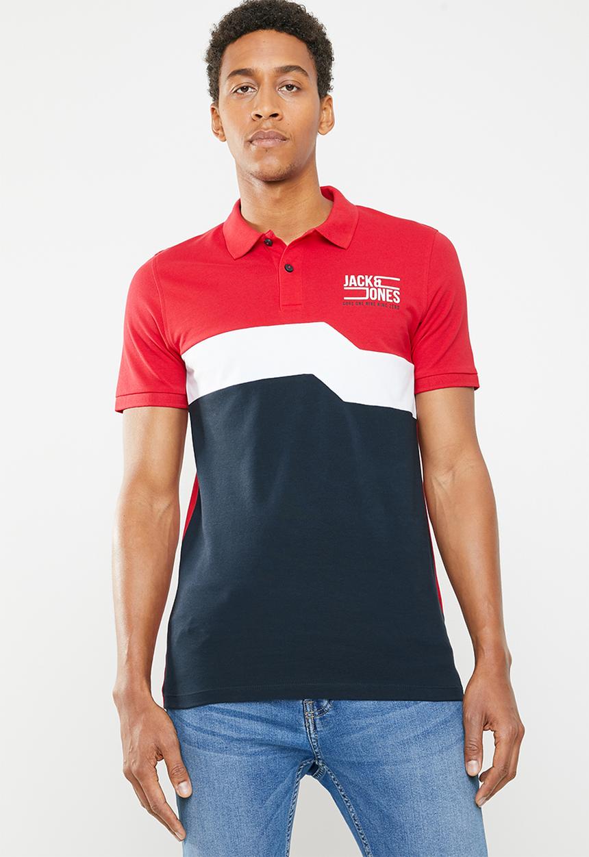 Jack & Jones - Mikkel short sleeve polo - red & navy