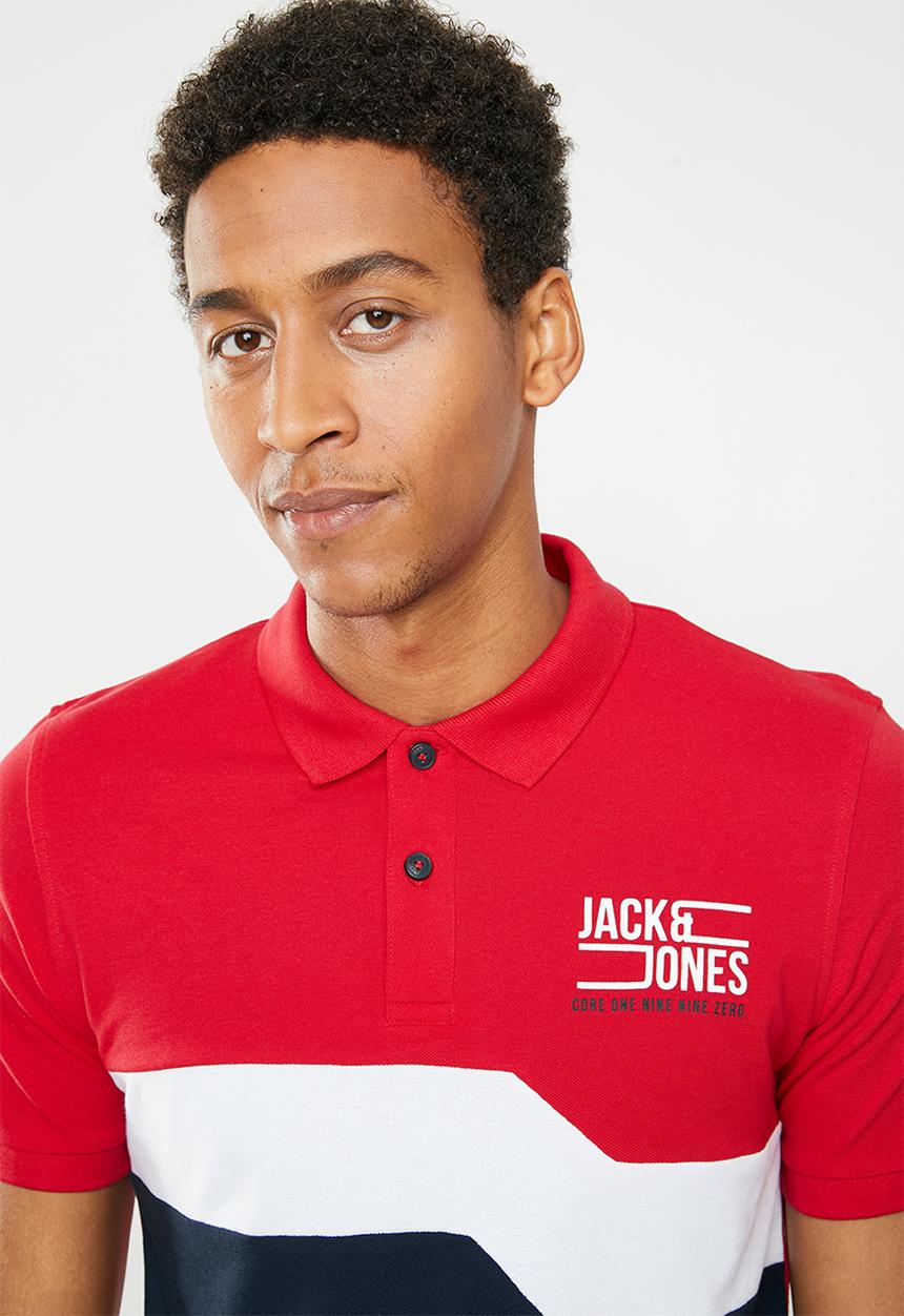 Jack & Jones - Mikkel short sleeve polo - red & navy