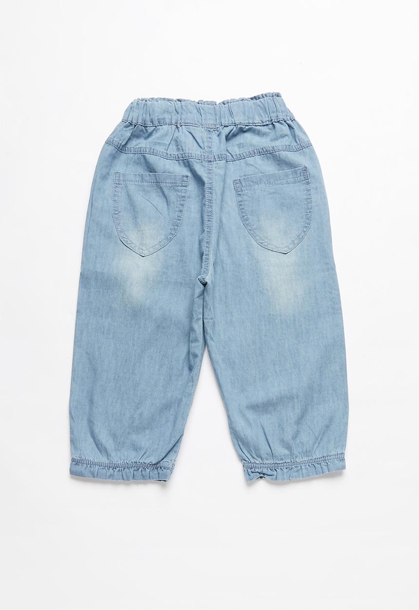 Pop Candy - Girls floral print denim joggers - blue