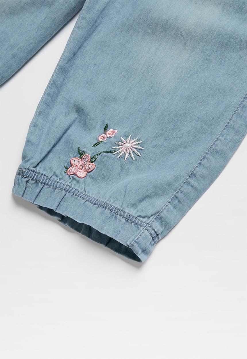 Pop Candy - Girls floral print denim joggers - blue