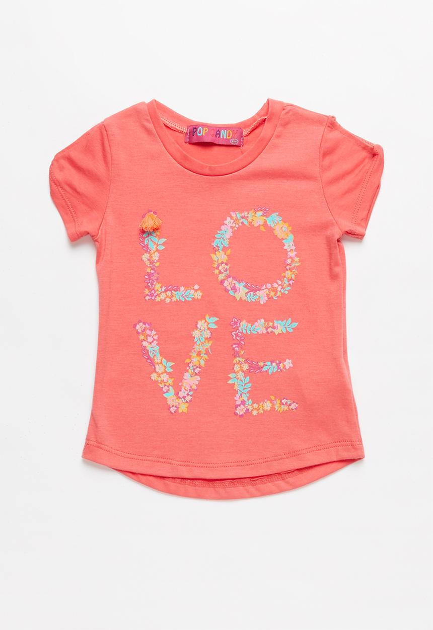 Pop Candy - Baby Girls Printed Tee - coral