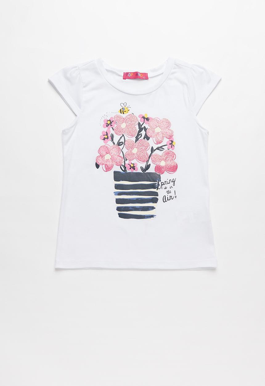 Pop Candy - Girls Flower Printed T-shirt - white