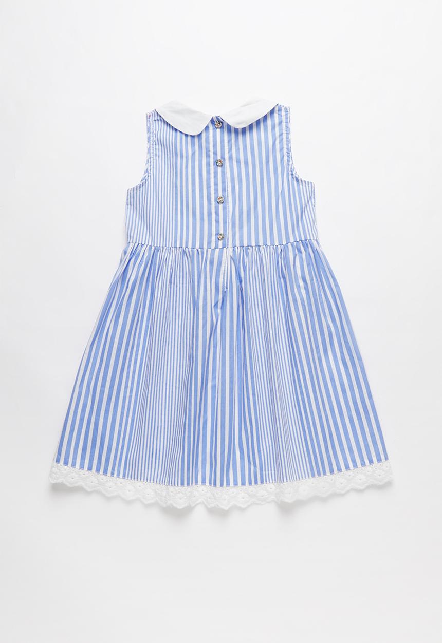 Pop Candy - Girls collared dress - blue & white