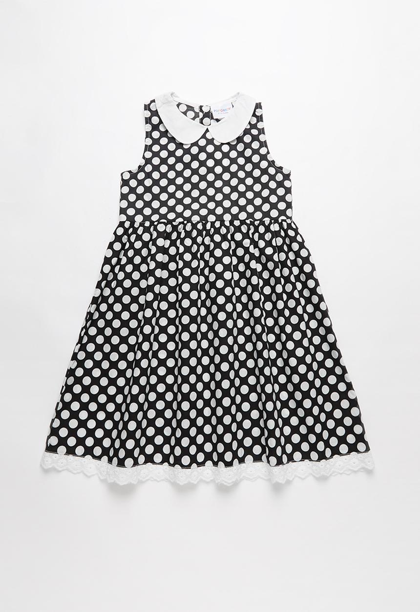 Pop Candy - Girls collared dress - black & white