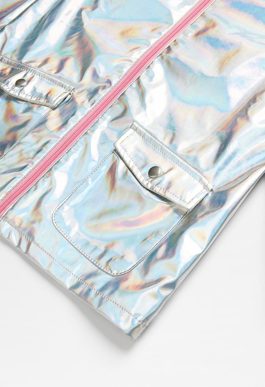 Pop Candy - Girls hooded metallic jacket - silver
