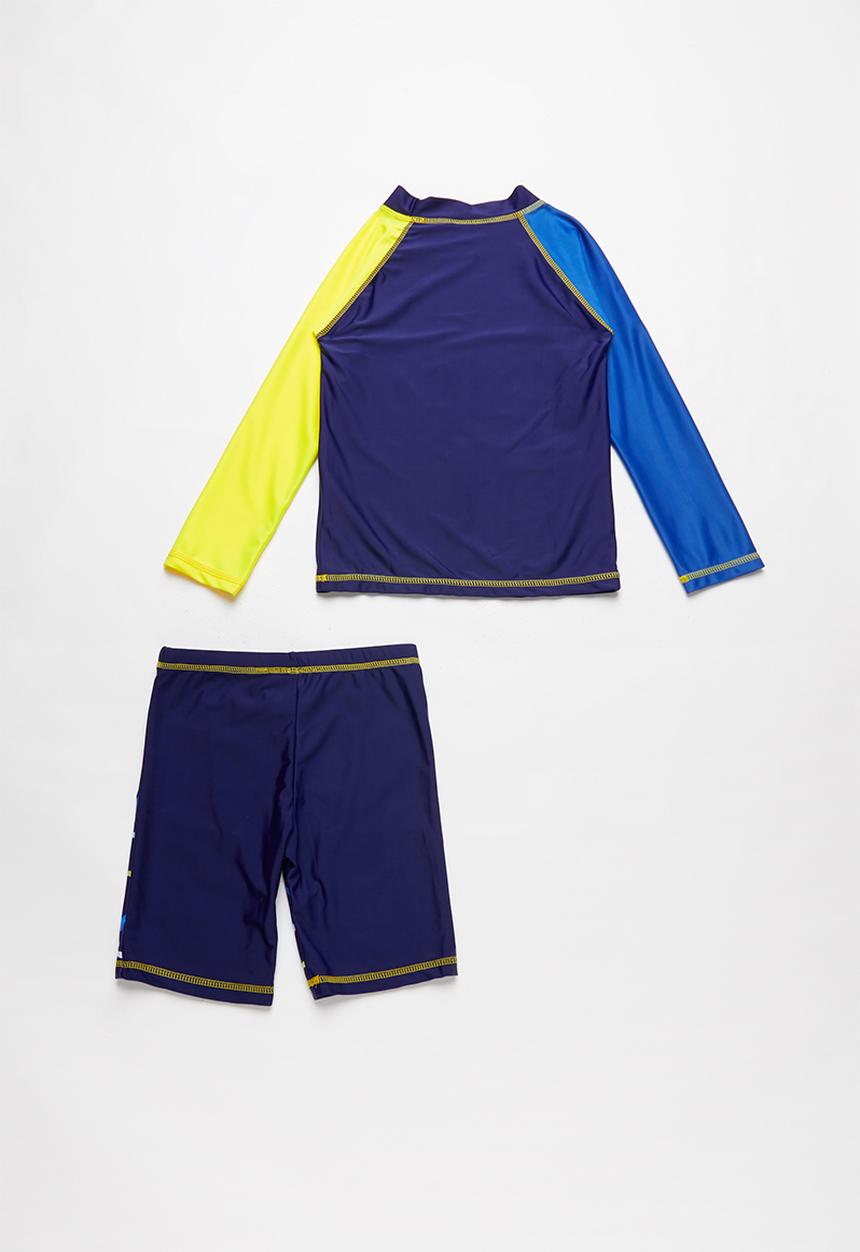 Pop Candy - Printed fish 2 piece swimsuit - blue & yellow