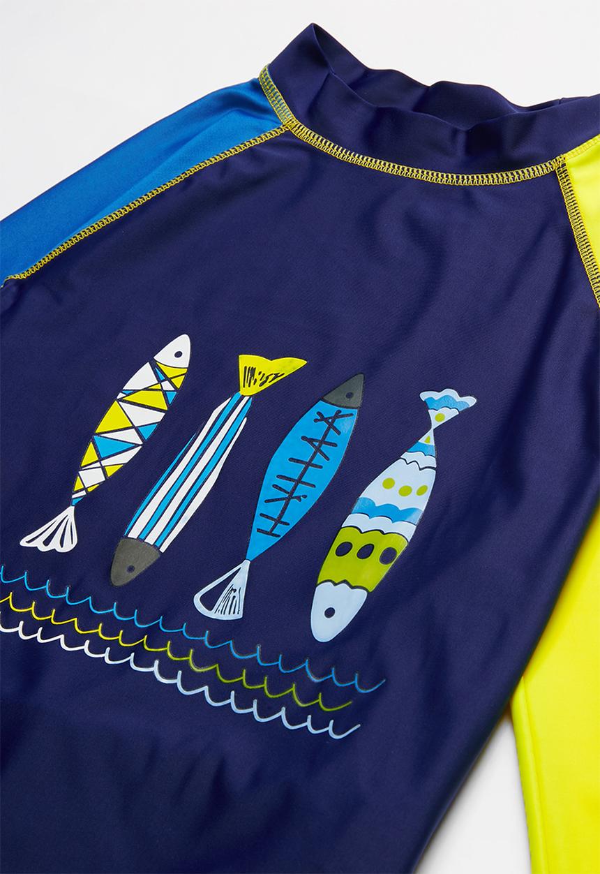 Pop Candy - Printed fish 2 piece swimsuit - blue & yellow