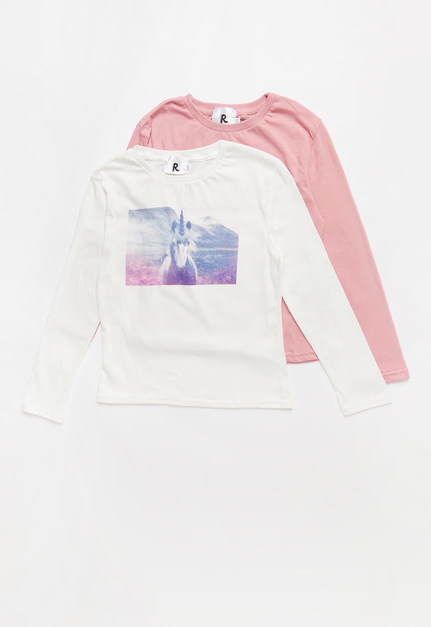 Rebel Republic - Kids 2 pack long sleeve top - white & pink