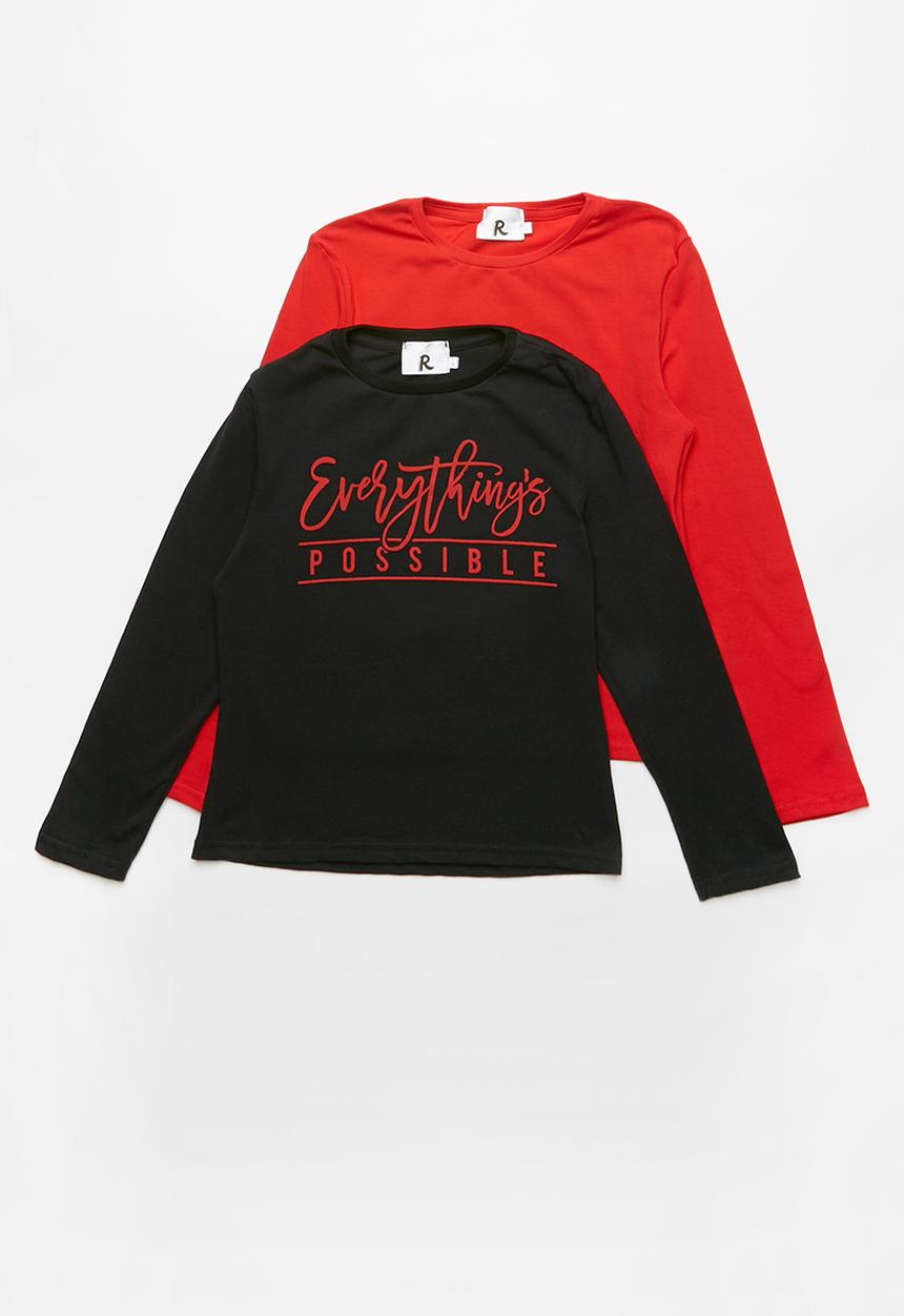 Rebel Republic - Kids 2 pack long sleeve top - black & red