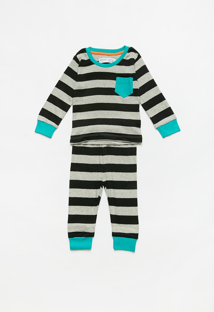 MINOTI - Grey stripe long sleeve pyjama set - multi