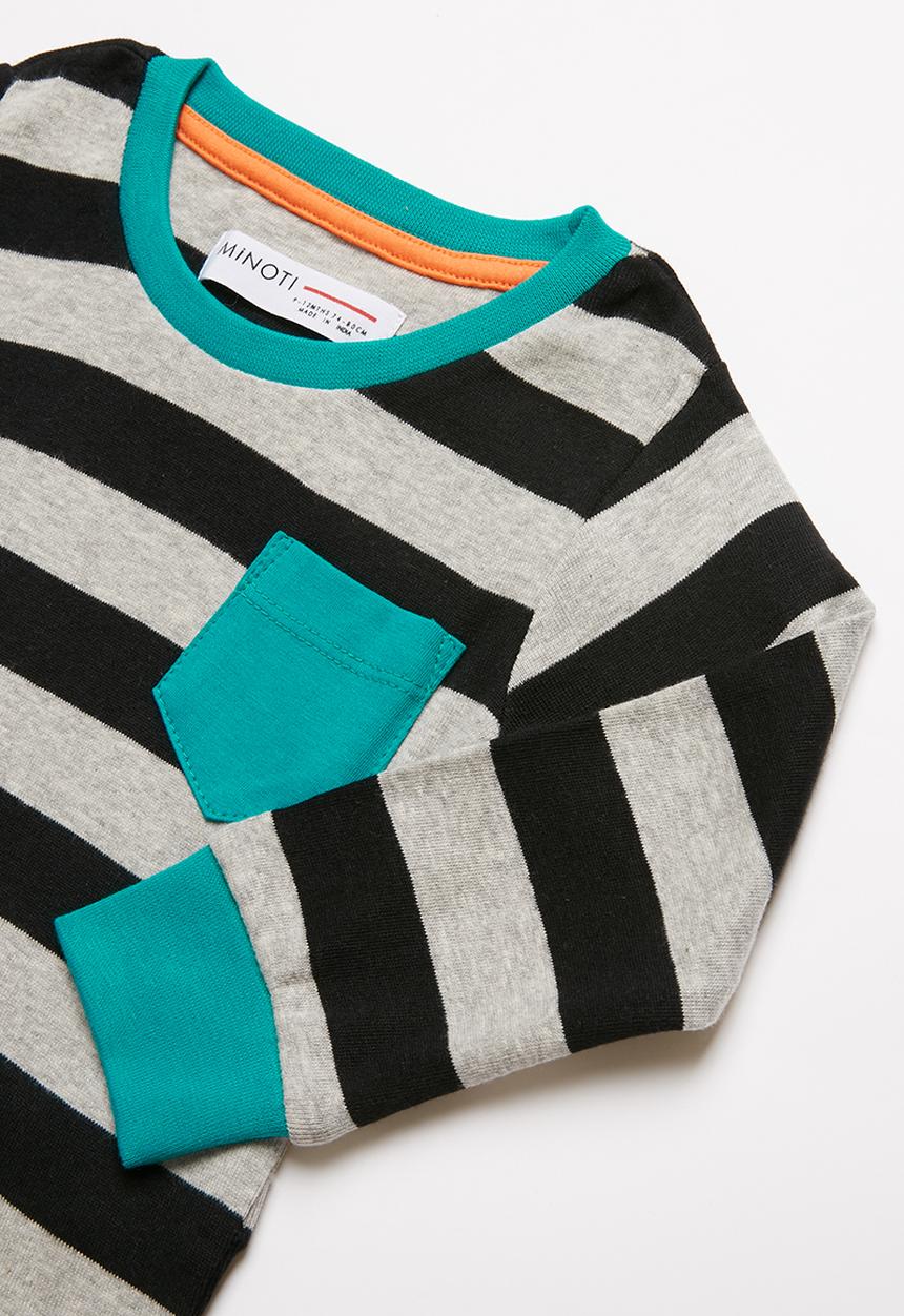 MINOTI - Grey stripe long sleeve pyjama set - multi