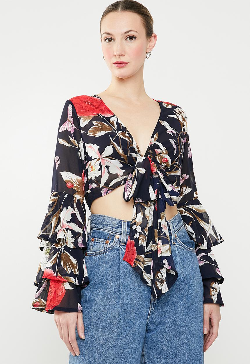 Revenge - Flamenco tie front top - multi