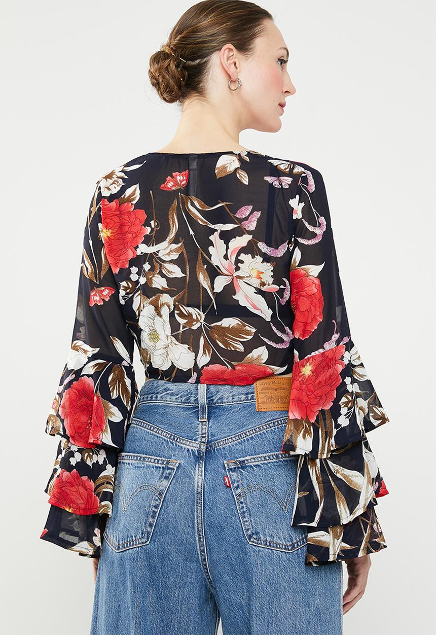 Revenge - Flamenco tie front top - multi