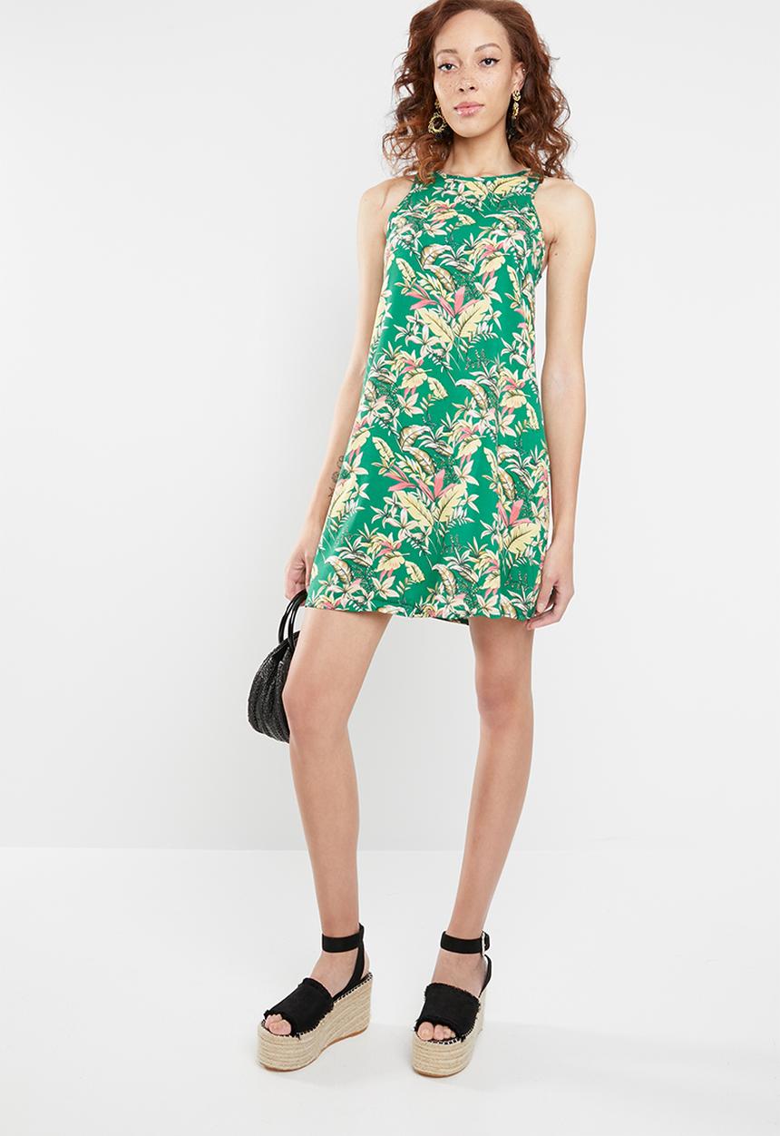 c(inch) - A-line dress - green & yellow 