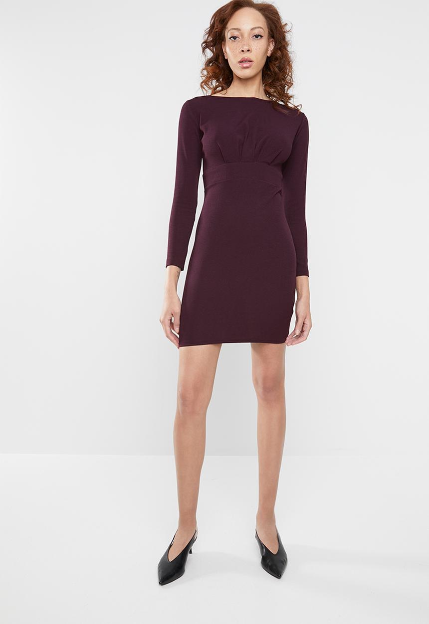 Superbalist - Long sleeve dress with pleats - burgundy