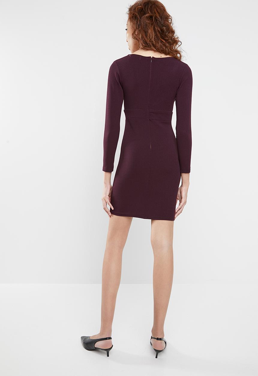 Superbalist - Long sleeve dress with pleats - burgundy