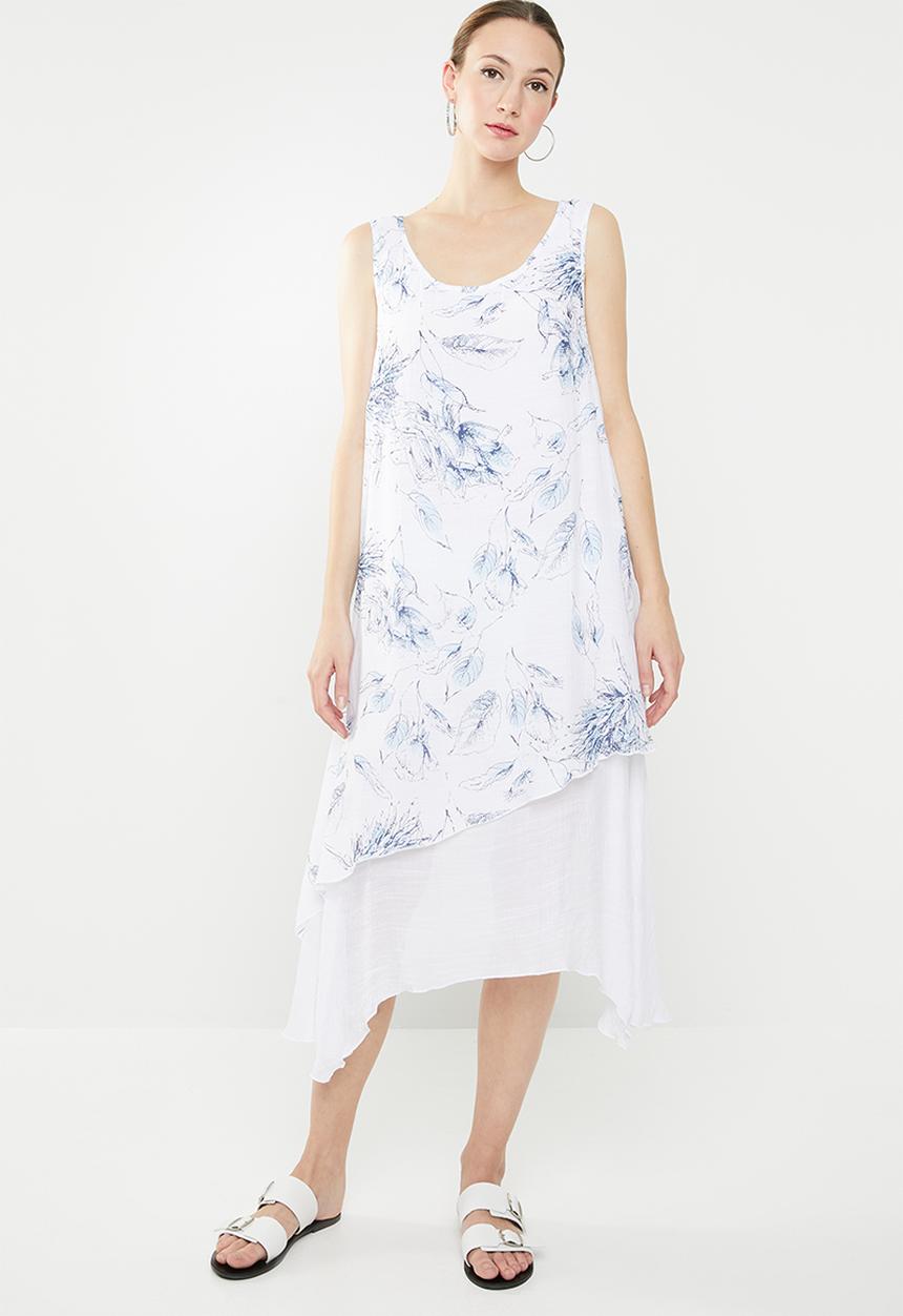 Revenge - Double layer floral dress - blue & white