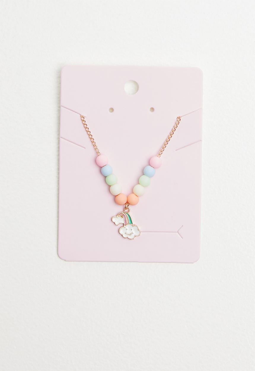 Pop Candy - Multi colour bead rainbow necklace - gold 
